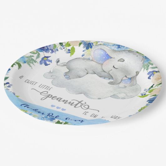 Assiettes En Carton Plaque en papier baby shower Elephant boy. (Angle)