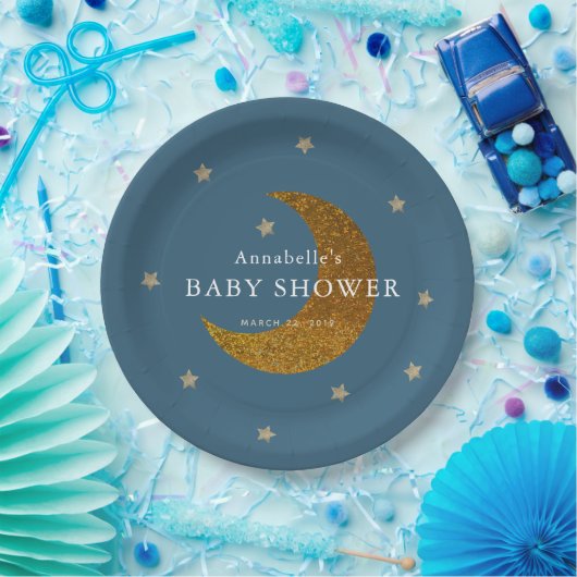 Assiettes En Carton Plaque en papier Baby shower Gold Stars & Moon (Fête)