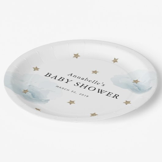Assiettes En Carton Plaque en papier Baby shower Gold Stars & Nuages (Angle)