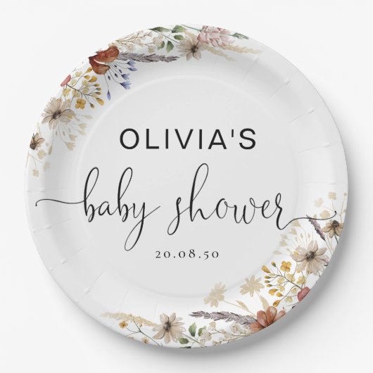 Assiettes En Carton Plaque en papier Baby shower minuscule Fleur sauva (Devant)