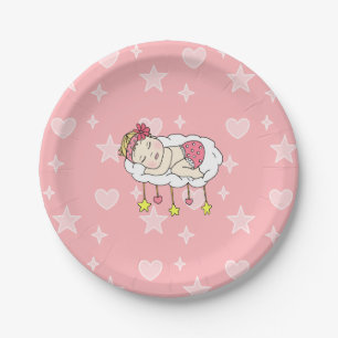 Assiettes En Carton Plaque en papier Baby shower pour fille rose