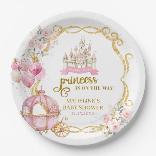 Assiettes En Carton Plaque en papier Baby shower Royal Princess (Devant)
