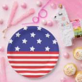 Assiettes En Carton Plaque en papier blanc rouge et bleu étoiles rayur (Fête)