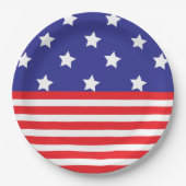 Assiettes En Carton Plaque en papier blanc rouge et bleu étoiles rayur (Devant)