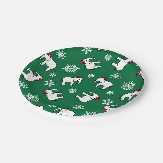 Assiettes En Carton Plaque en papier blanche de Noël (verte) (Angle)