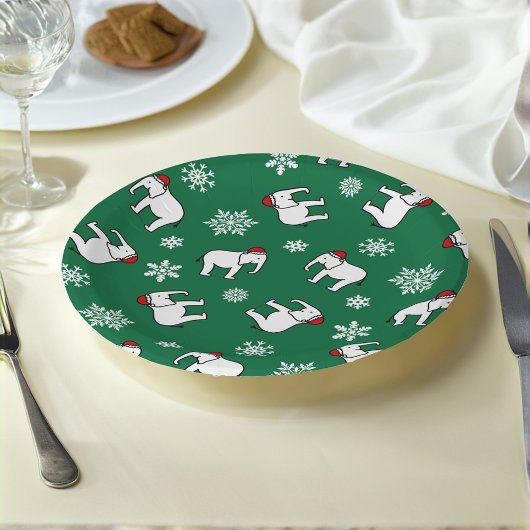 Assiettes En Carton Plaque en papier blanche de Noël (verte)
