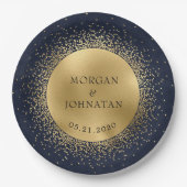 Assiettes En Carton Plaque en papier bleu nuit blanche dorée (Devant)