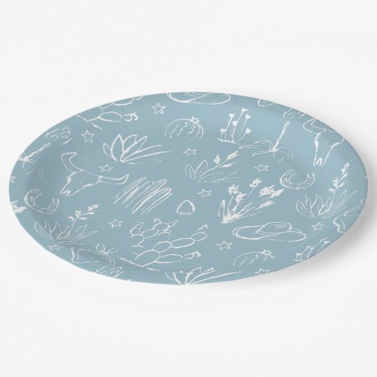 Assiettes En Carton Plaque en papier bleu occidental (Angle)