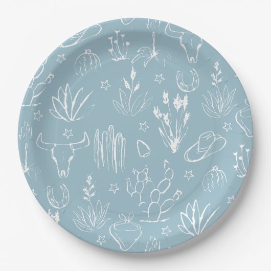 Assiettes En Carton Plaque en papier bleu occidental (Devant)