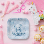 Assiettes En Carton Plaque en papier bleu Teddy Bear (Fête)