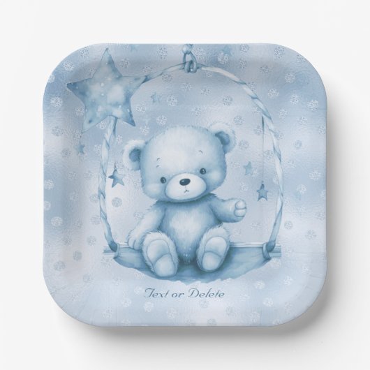 Assiettes En Carton Plaque en papier bleu Teddy Bear (Recto)