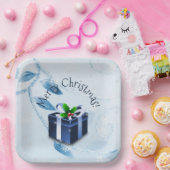 Assiettes En Carton Plaque en papier cadeau de Noël bleu (Fête)