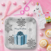 Assiettes En Carton Plaque en papier cadeau de Noël bleu (Fête)