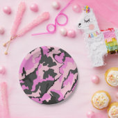 Assiettes En Carton plaque en papier camouflage rose (Fête)