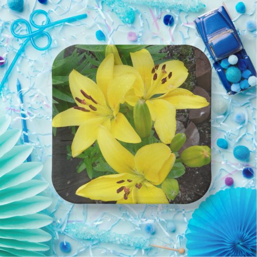 Assiettes En Carton Plaque en papier Carré à motif jaune (Fête)