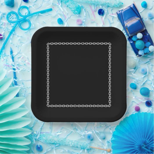 Assiettes En Carton Plaque en papier Carré noir à cadre en acier (Fête)