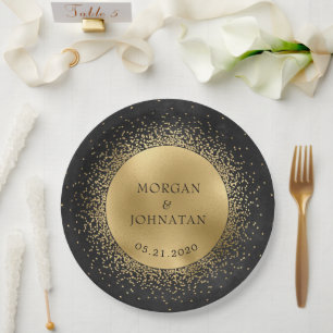 Assiettes En Carton Plaque en papier céleste en or noir de minuit