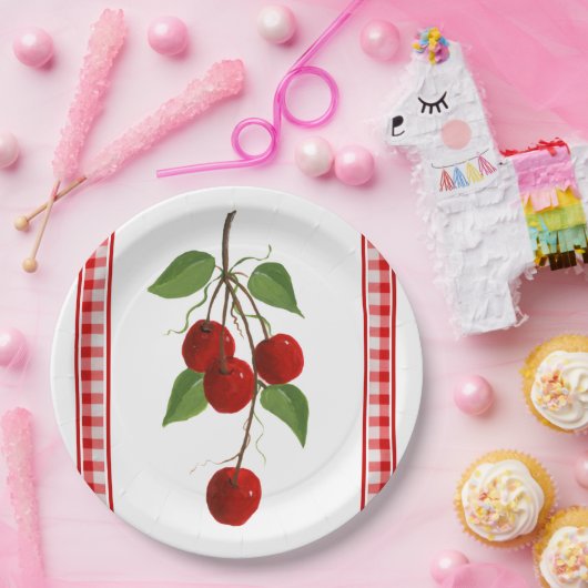 Assiettes En Carton Plaque en papier cerise (Fête)