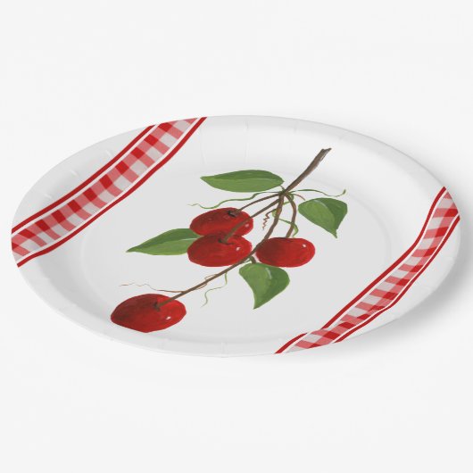 Assiettes En Carton Plaque en papier cerise (Angle)