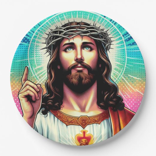 Assiettes En Carton Plaque en papier couleur Jésus ! (Devant)