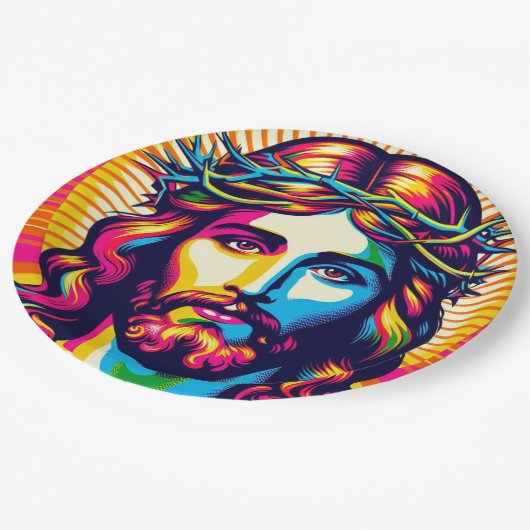 Assiettes En Carton Plaque en papier couleur Jésus ! (Angle)