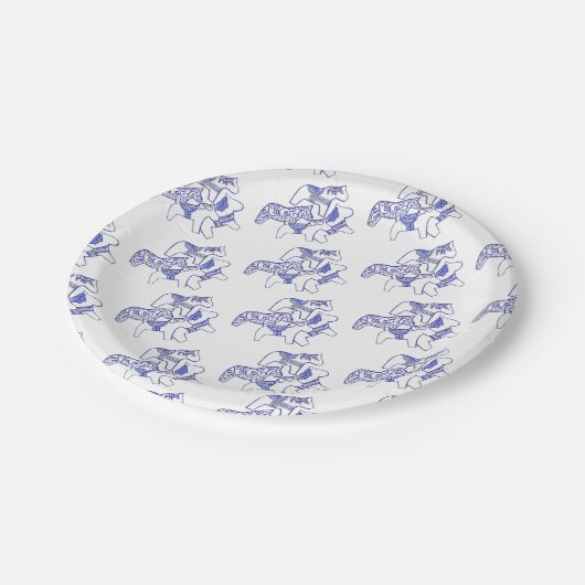 Assiettes En Carton Plaque en papier Dala bleu et blanc (Angle)