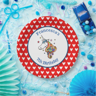 Assiettes En Carton Plaque en papier de coeur à licorne arc-en-ciel pe