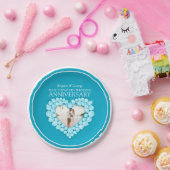 Assiettes En Carton Plaque en papier de coeur photo bleu topaz 4e anni (Fête)