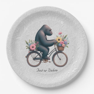 Assiettes En Carton Plaque en papier de Gorilla à bicyclette florale