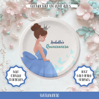Assiettes En Carton Plaque en papier de la princesse élégante bleue Qu