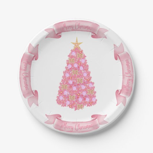 Assiettes En Carton Plaque en papier de Noël rose (Devant)