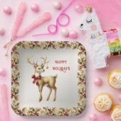 Assiettes En Carton Plaque en papier de vacances Gold Reinder (Fête)