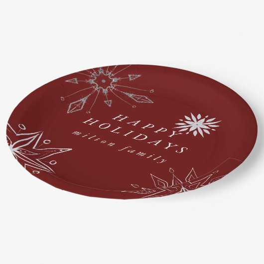 Assiettes En Carton Plaque en papier de vacances Silver Snowflake (Angle)