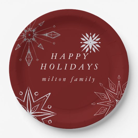 Assiettes En Carton Plaque en papier de vacances Silver Snowflake (Devant)