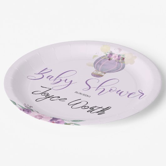 Assiettes En Carton Plaque en papier d'éléphant violet à montgolfière (Angle)