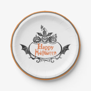 Assiettes En Carton Plaque en papier d'Halloween Citrouille noire