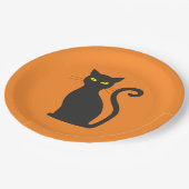 Assiettes En Carton Plaque en papier d'Halloween en chats orange et no (Angle)