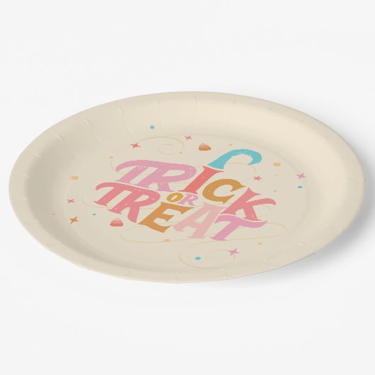 Assiettes En Carton Plaque en papier d'Halloween rose (Angle)