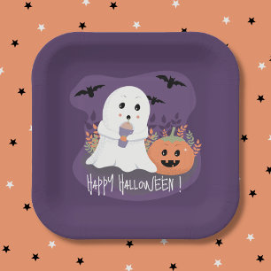 Assiettes En Carton Plaque en papier d'Halloween violet de Fantôme dou