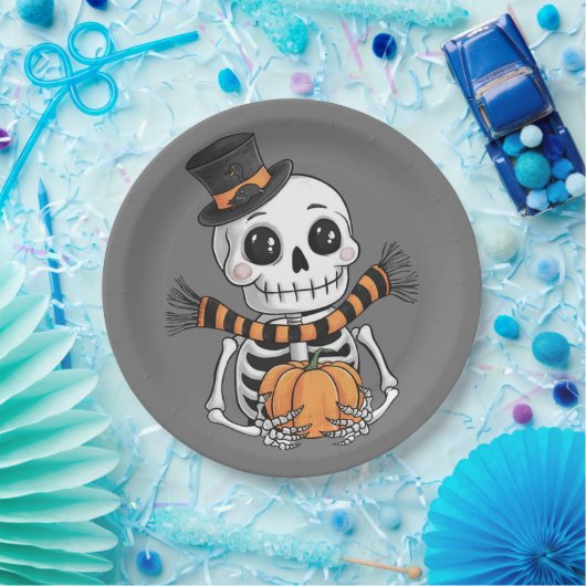 Assiettes En Carton Plaque en papier d'illustration mignonne squelette (Fête)