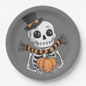 Assiettes En Carton Plaque en papier d'illustration mignonne squelette (Devant)