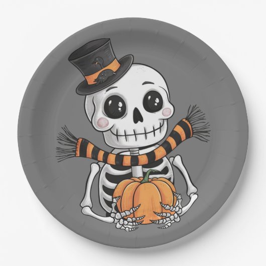 Assiettes En Carton Plaque en papier d'illustration mignonne squelette (Devant)