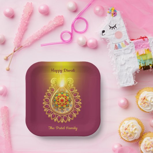 Assiettes En Carton Plaque en papier Diwali violet heureux (Fête)