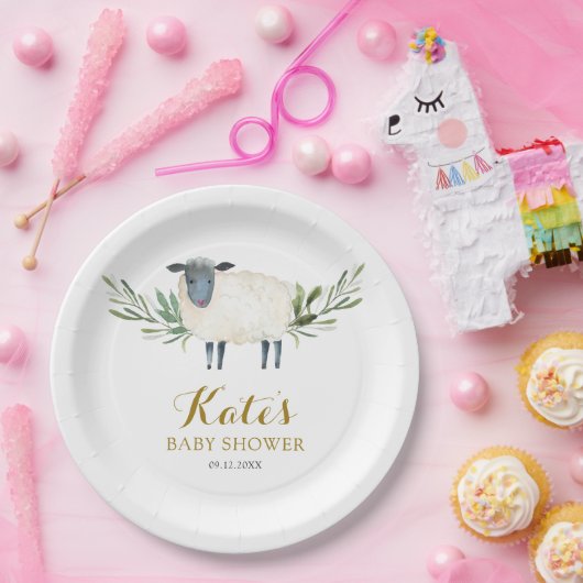 Assiettes En Carton Plaque en papier doux vert petit agneau (Fête)