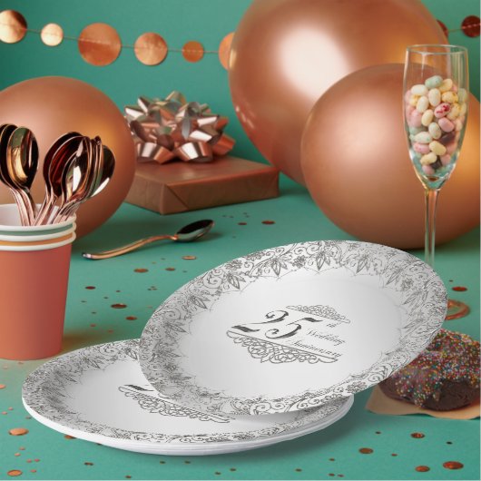Assiettes En Carton Plaque en papier du 25e anniversaire d'Argent (Multi)