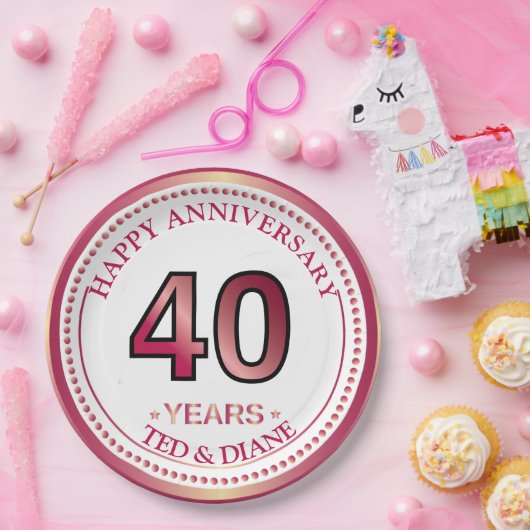 Assiettes En Carton Plaque en papier du 40e anniversaire de Ruby (Fête)