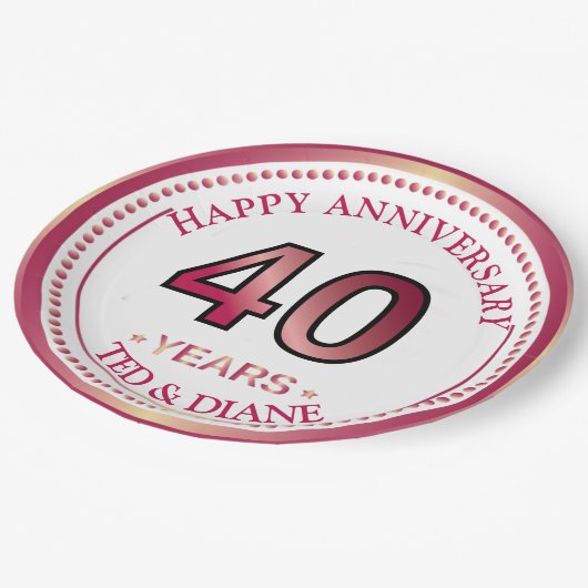 Assiettes En Carton Plaque en papier du 40e anniversaire de Ruby (Angle)