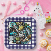 Assiettes En Carton Plaque en papier En vichy bleu marine (Fête)