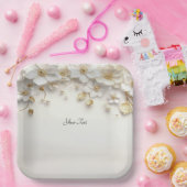 Assiettes En Carton Plaque en papier Feuille ivoire blanc Floral or (Fête)