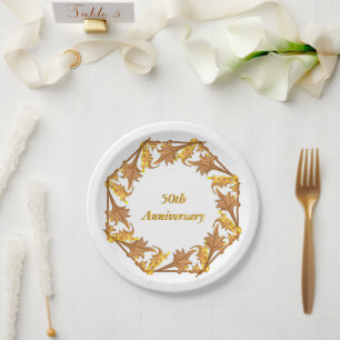 Assiettes En Carton Plaque en papier - Feuilles d'or dans un cercle